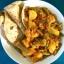 Roti met seitan en kikkererwten, vegetarisch, veganistisch, zonder ei